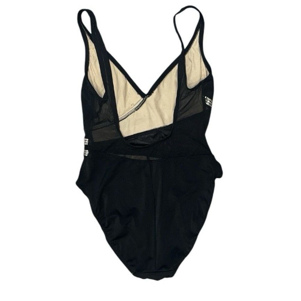 Vintage Anne Klein Sirena Black One Piece Swimsuit Size S/M Mesh Rhinestone 90s - Picture 2 of 9